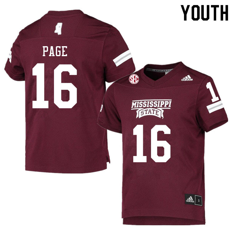 Youth #16 DeShawn Page Mississippi State Bulldogs College Football Jerseys Sale-Maroon